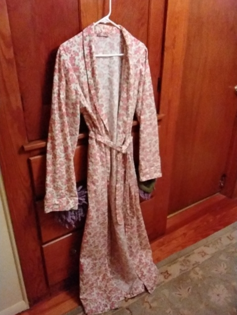 Floral Pink Women's Long Robe with Tie Belt